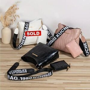 Chic Croc-Embossed Mini Crossbody Vegan Leather Bag Set